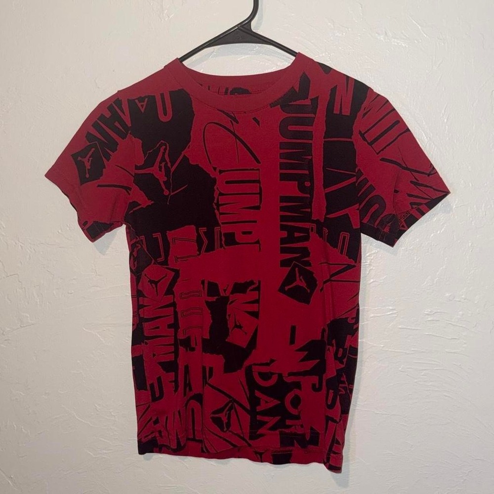 Jordan Boys Jumpman All Over Print Graphic Tee Shirt Red Black Medium